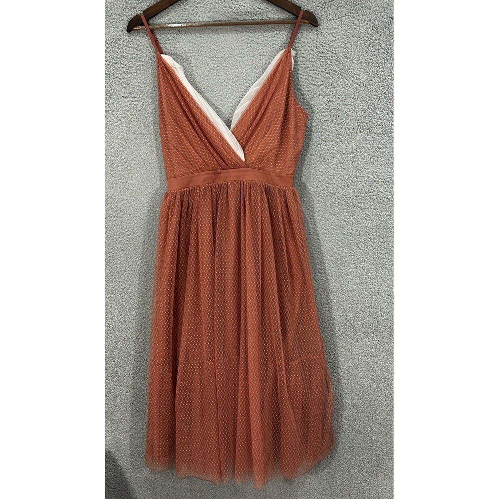 Express Dress 4 Fairycore‎ Babydoll Tulle Mesh Rust Polka Dot Romantic Cocktail